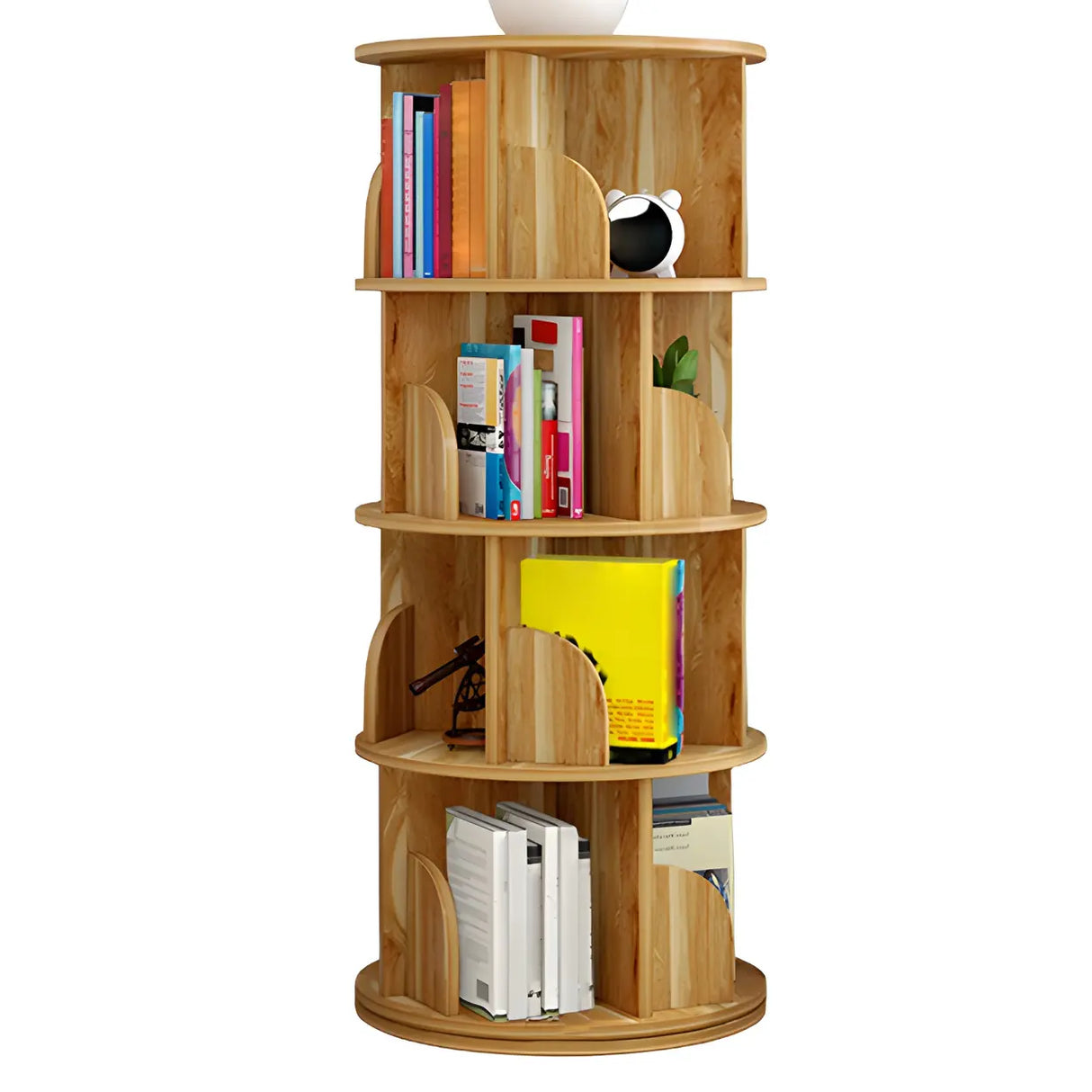 Geometric Vertical Wood Modern Rotatable Round Bookcase Image - 9