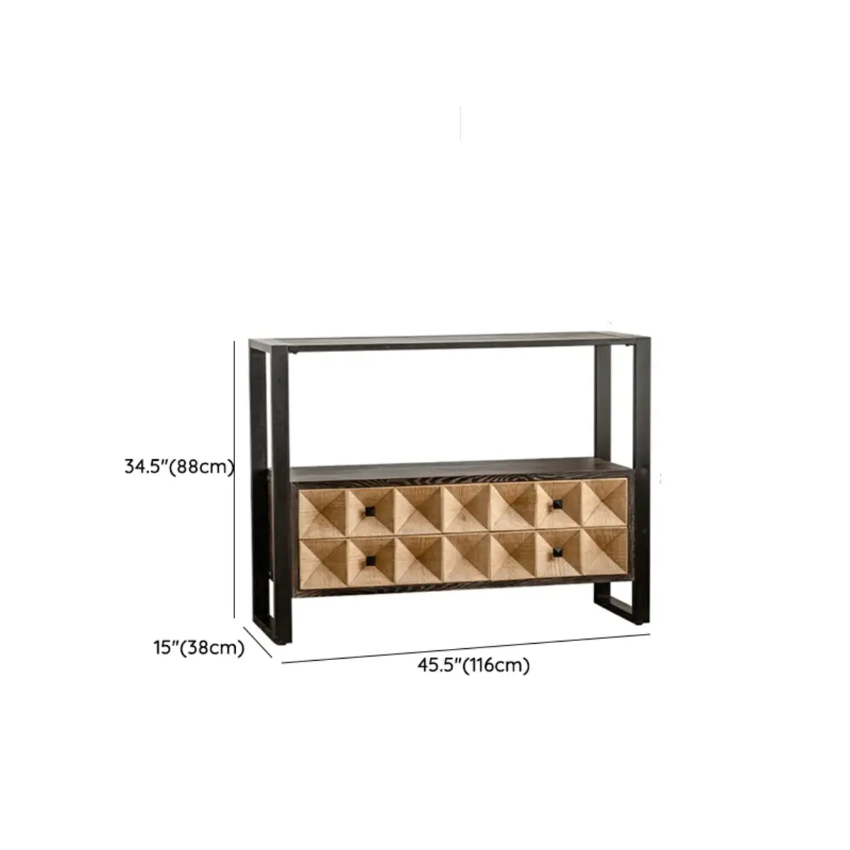 Geometric Wood Black Console Table with Storage Drawers 