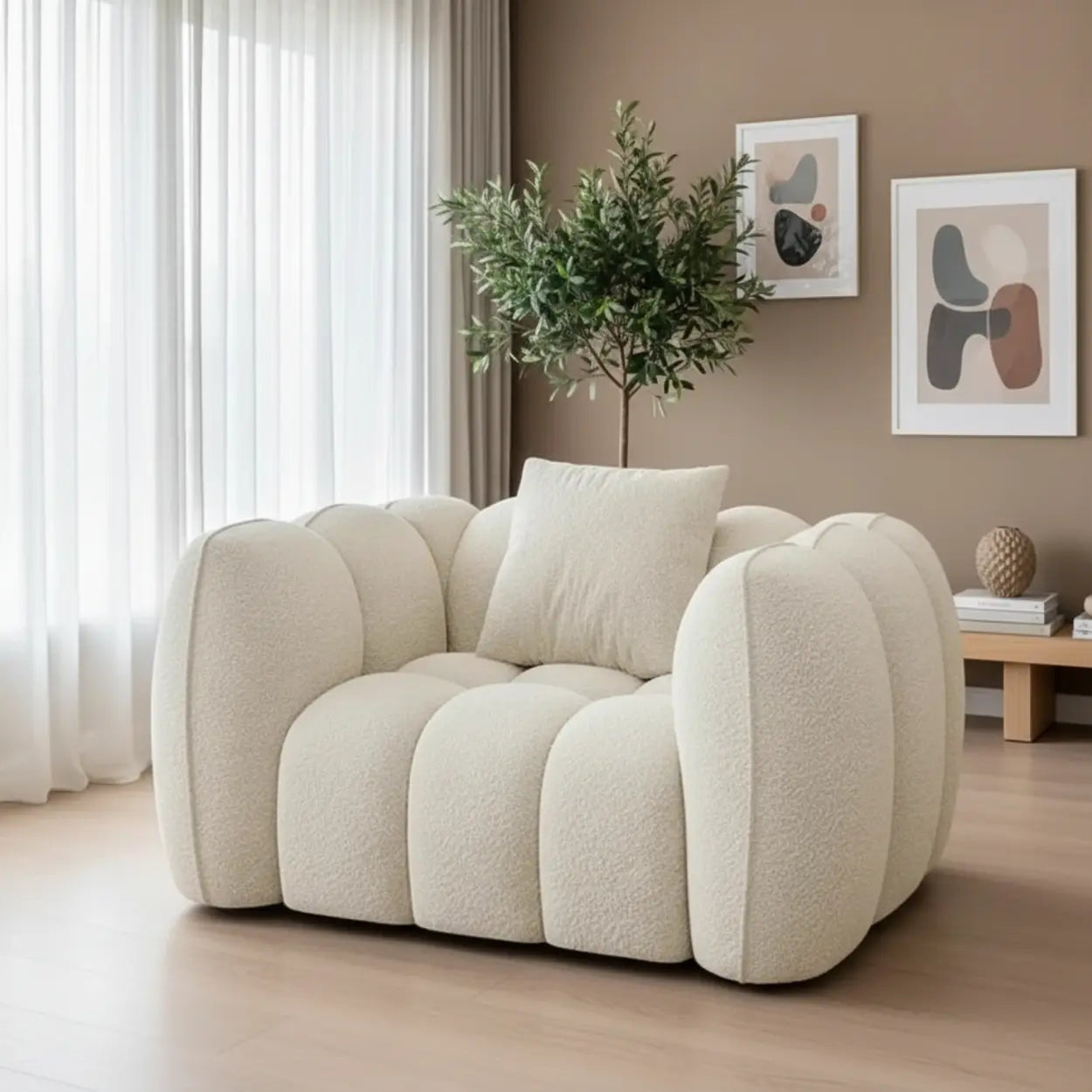 Ginger Sherpa Fleece Pumpkin Compressed Modular Sofa Image - 2