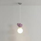 Girly Pink Resin Heart White Globe Kid Bedroom Pendant Light Image - 5