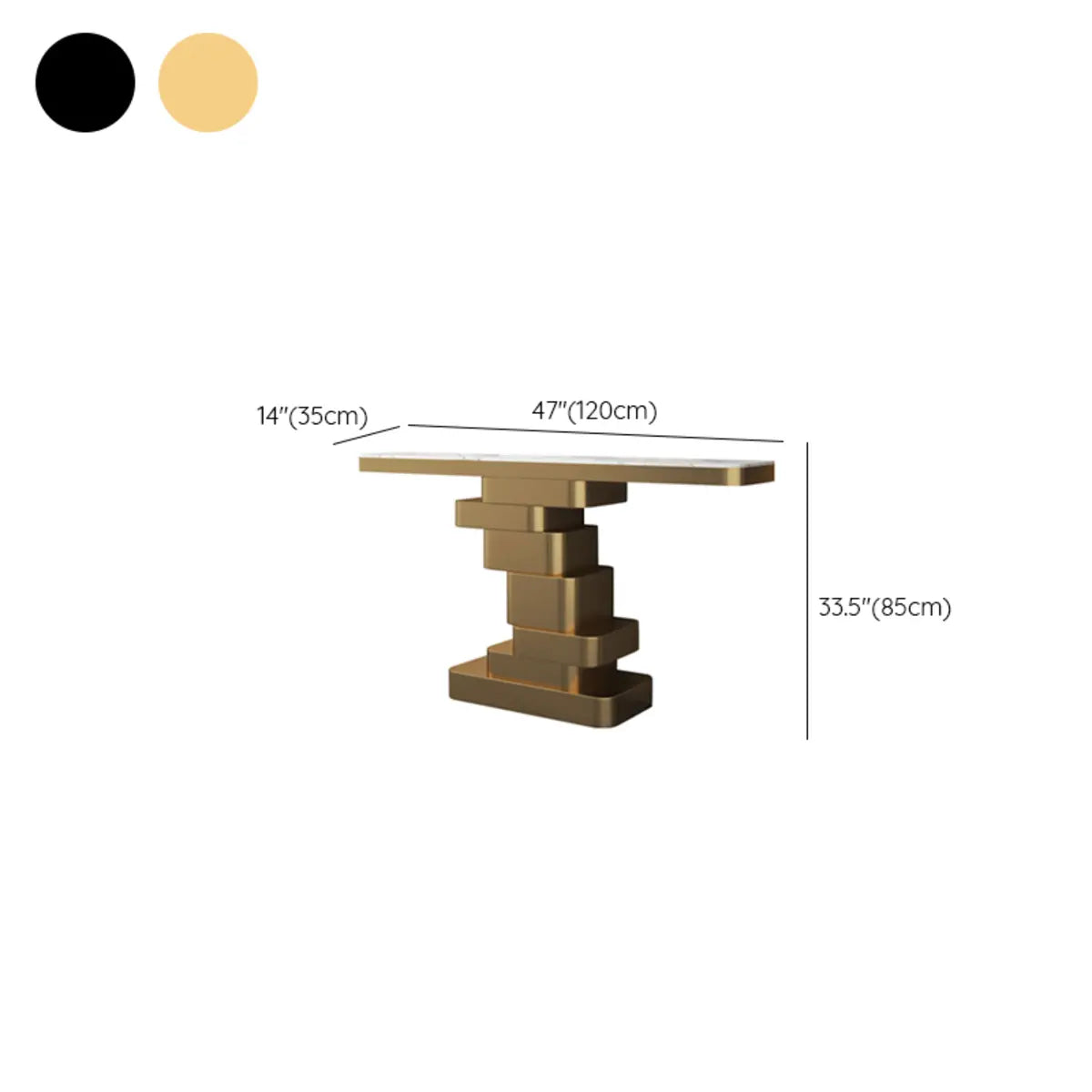 Glam Abstract Gold Metal Console Table with Stone Top 
