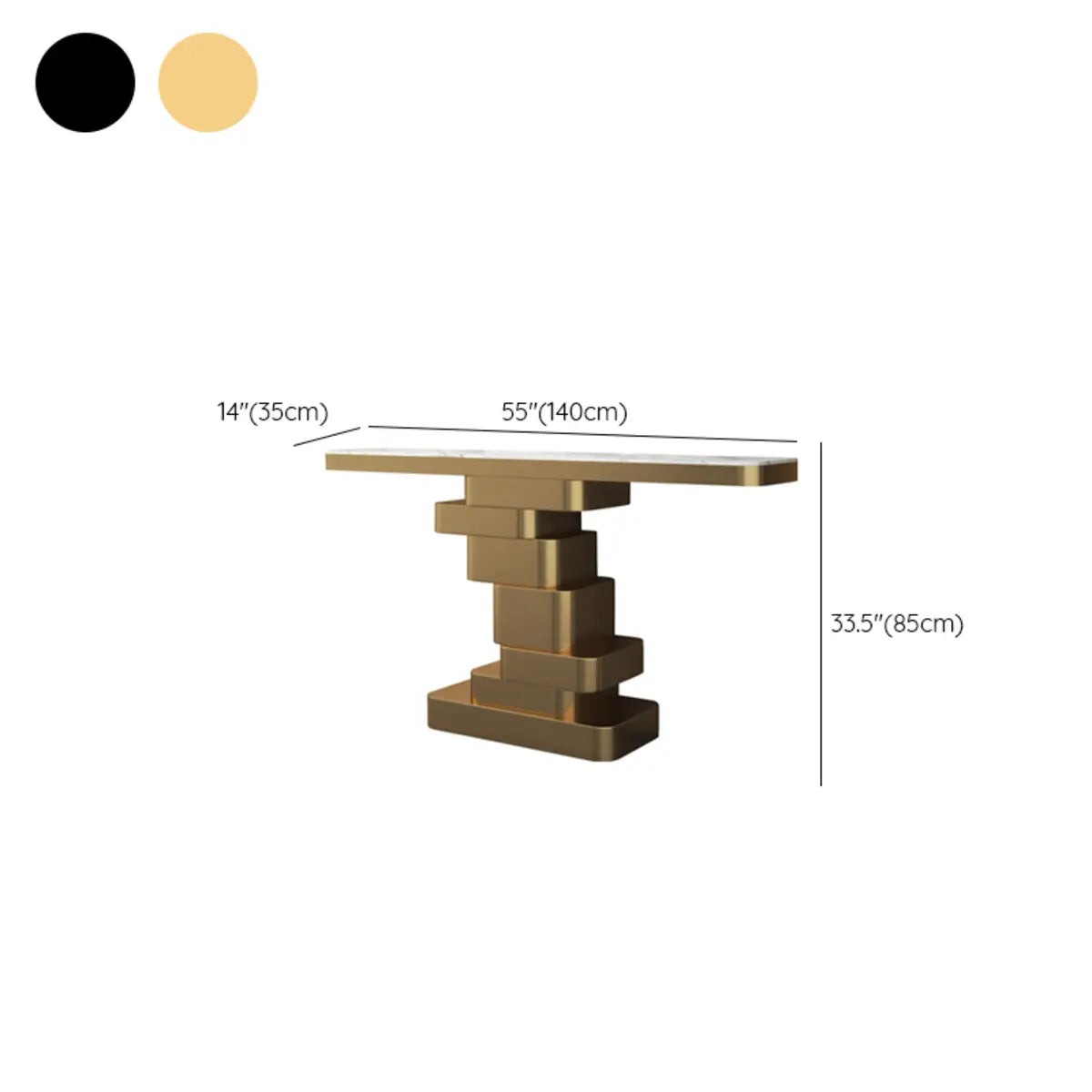 Glam Abstract Gold Metal Console Table with Stone Top Image - 11