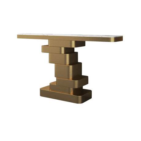 Glam Abstract Gold Metal Console Table with Stone Top Image - 2
