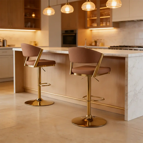 Glam Adjustable Faux Leather Swivel Open Back Bar Stool Image - 1