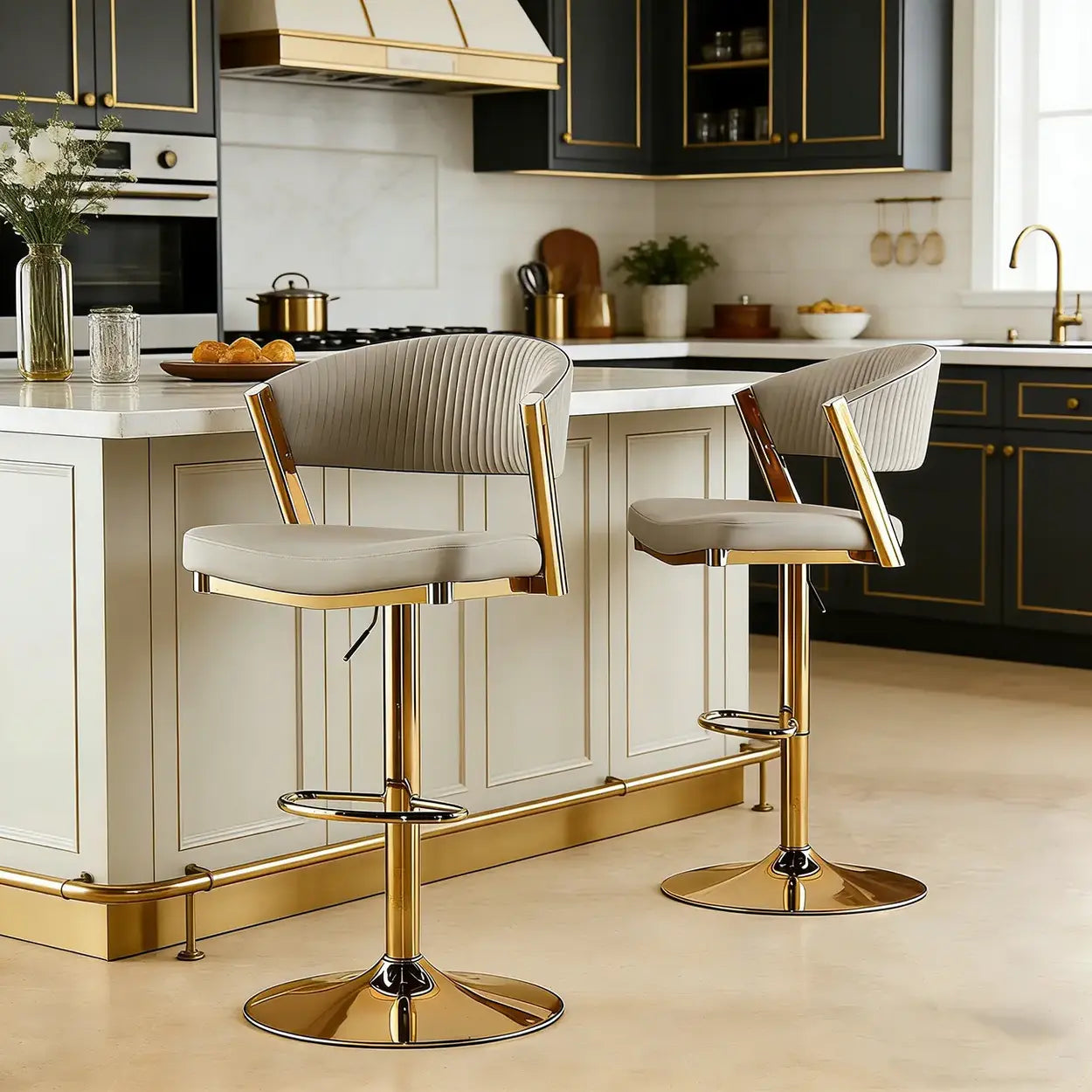 Grey 2 Pieces Glam Adjustable Faux Leather Swivel Open Back Bar Stool Image - 11