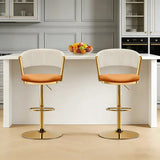 Grey/Orange 2 Pieces Glam Adjustable Faux Leather Swivel Open Back Bar Stool Image - 12