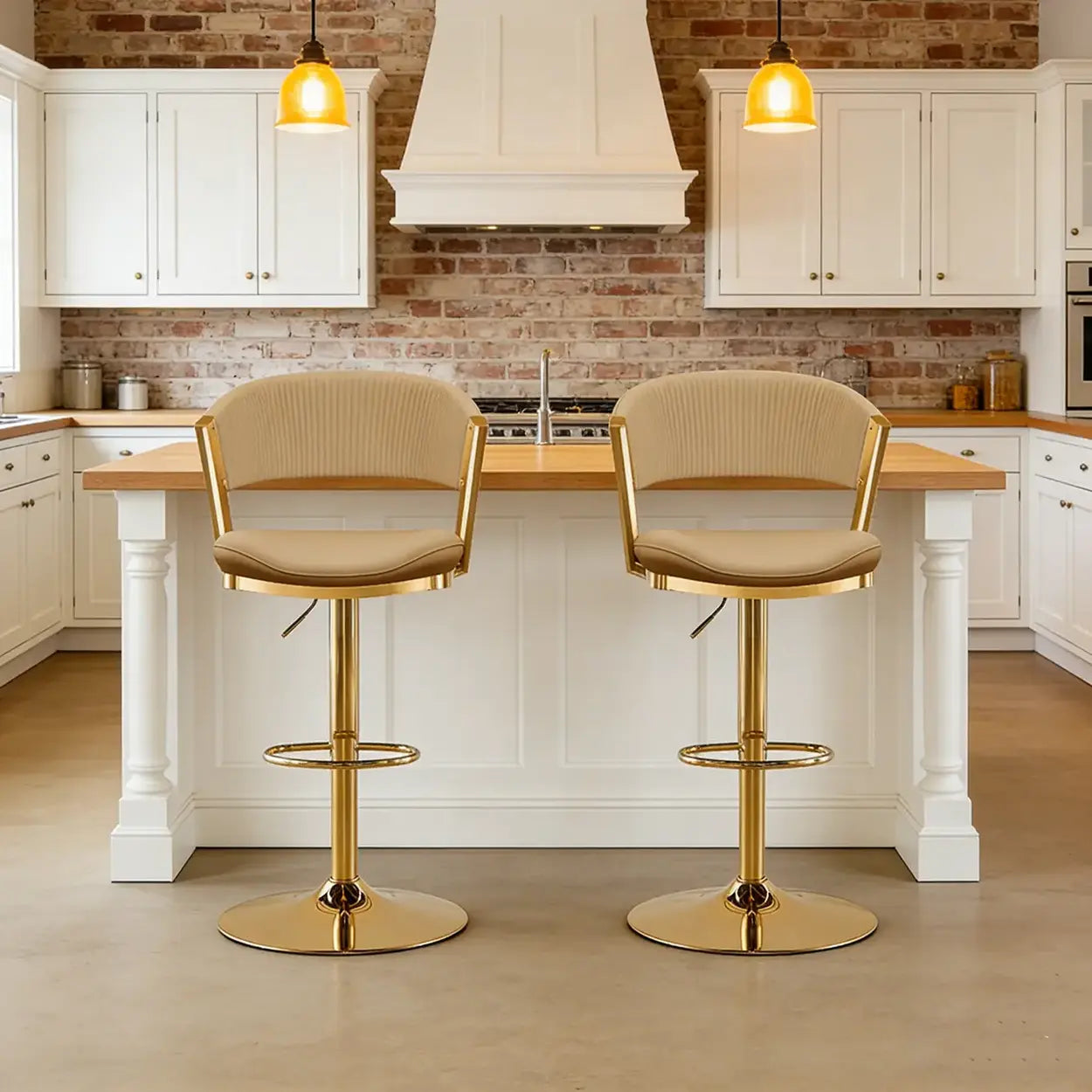 Coffee 2 Pieces Glam Adjustable Faux Leather Swivel Open Back Bar Stool Image - 13
