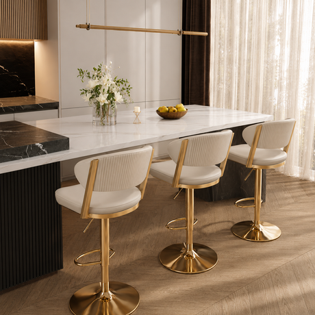 Glam Adjustable Faux Leather Swivel Open Back Bar Stool Image - 21