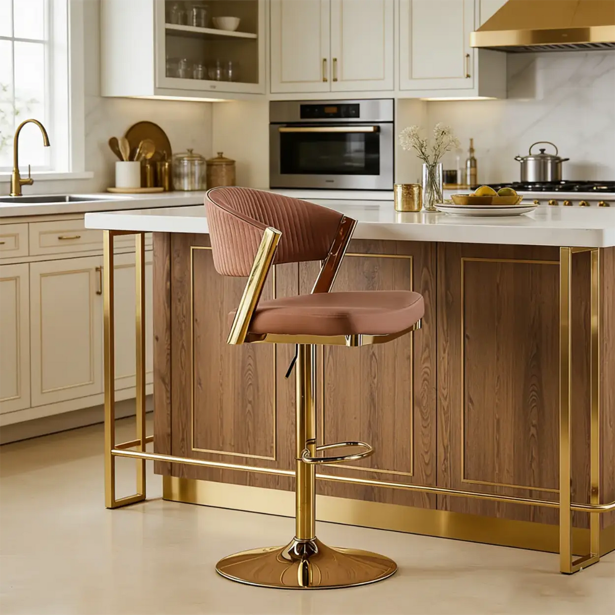 Glam Adjustable Faux Leather Swivel Open Back Bar Stool Image - 4