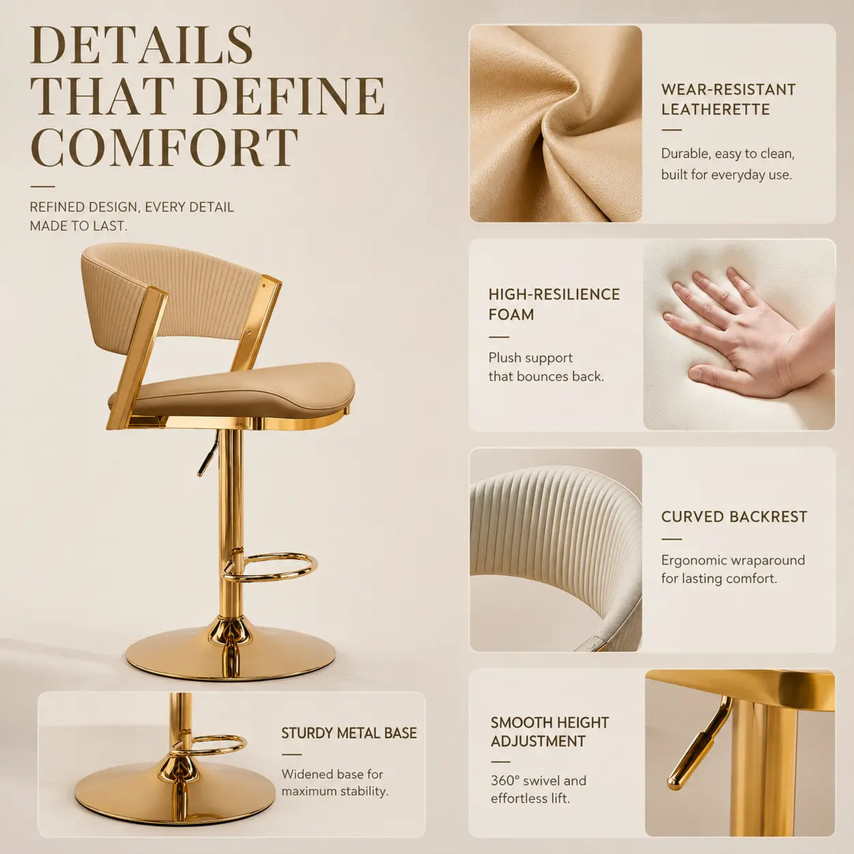 Glam Adjustable Faux Leather Swivel Open Back Bar Stool Image - 4