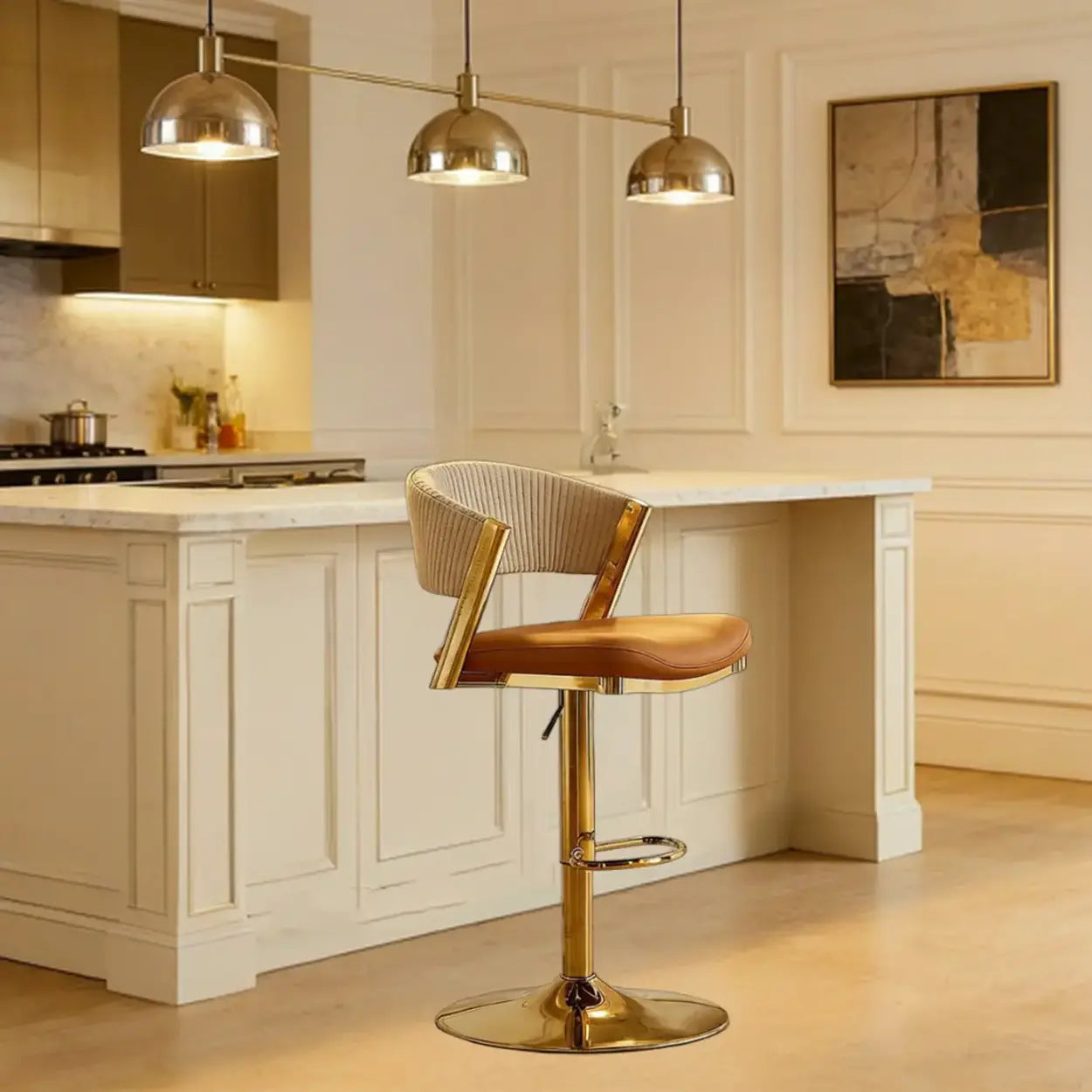 Glam Adjustable Faux Leather Swivel Open Back Bar Stool Image - 5