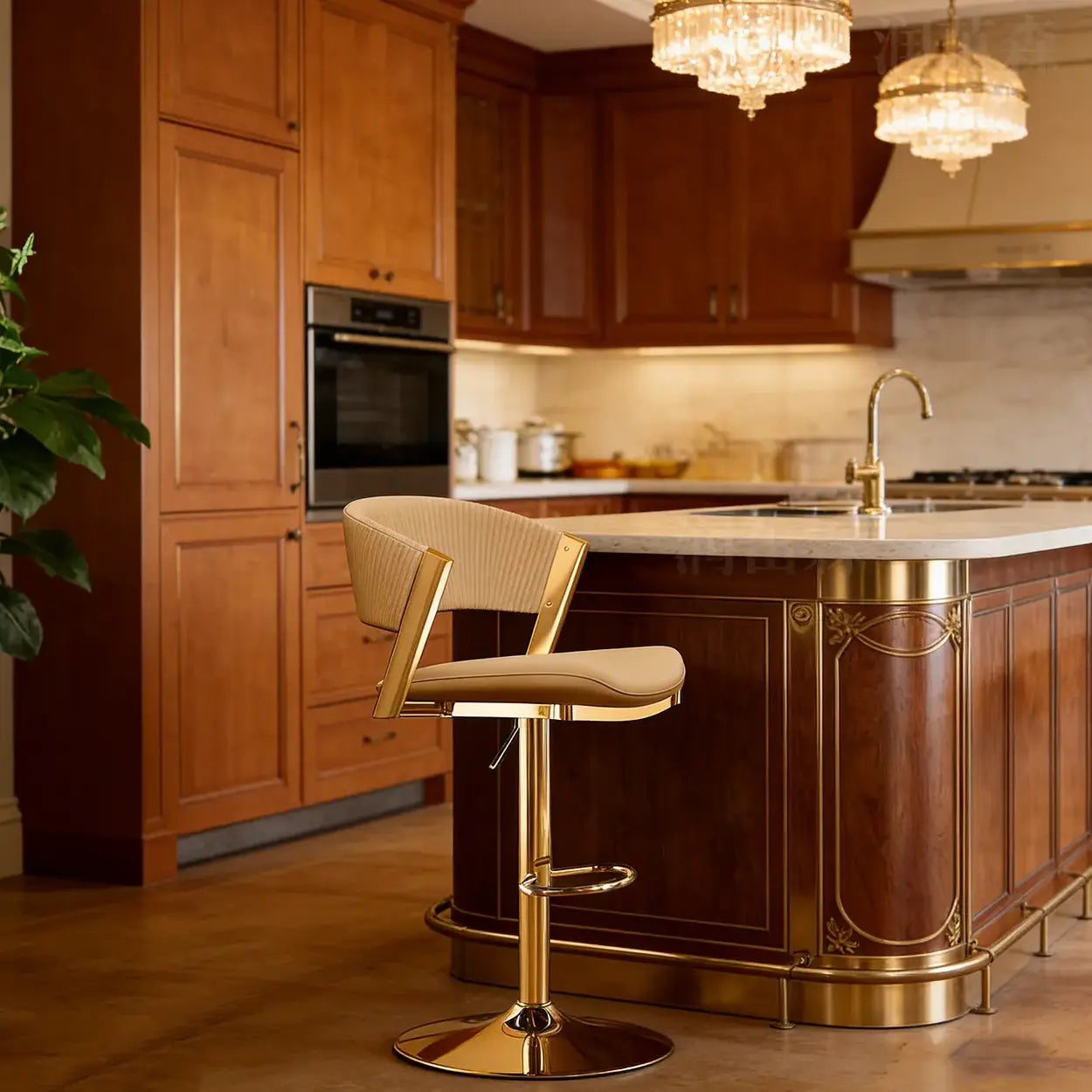 Glam Adjustable Faux Leather Swivel Open Back Bar Stool Image - 6