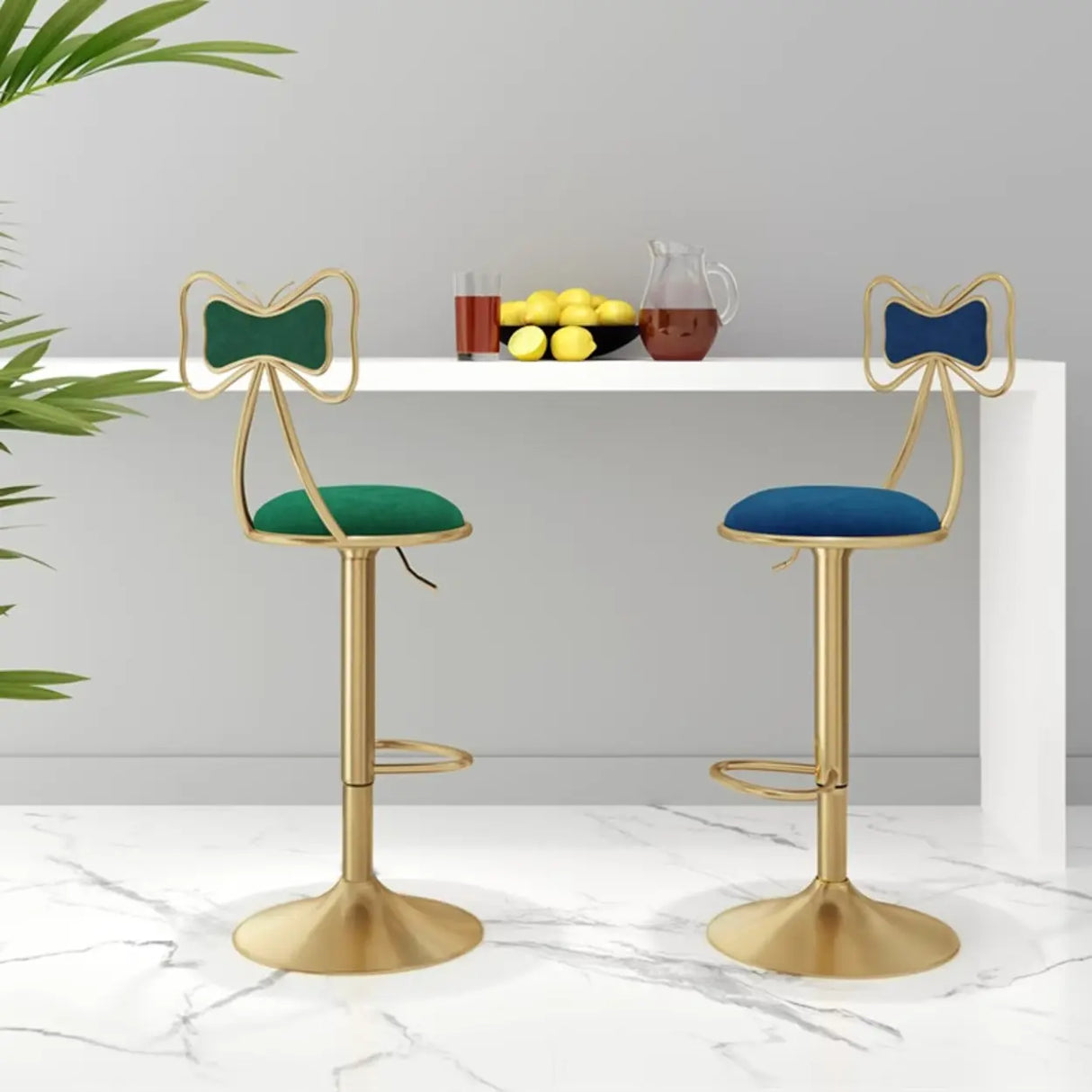 Glam Adjustable Swivel Fabric Bow-knot Back Bar Stool Image - 1