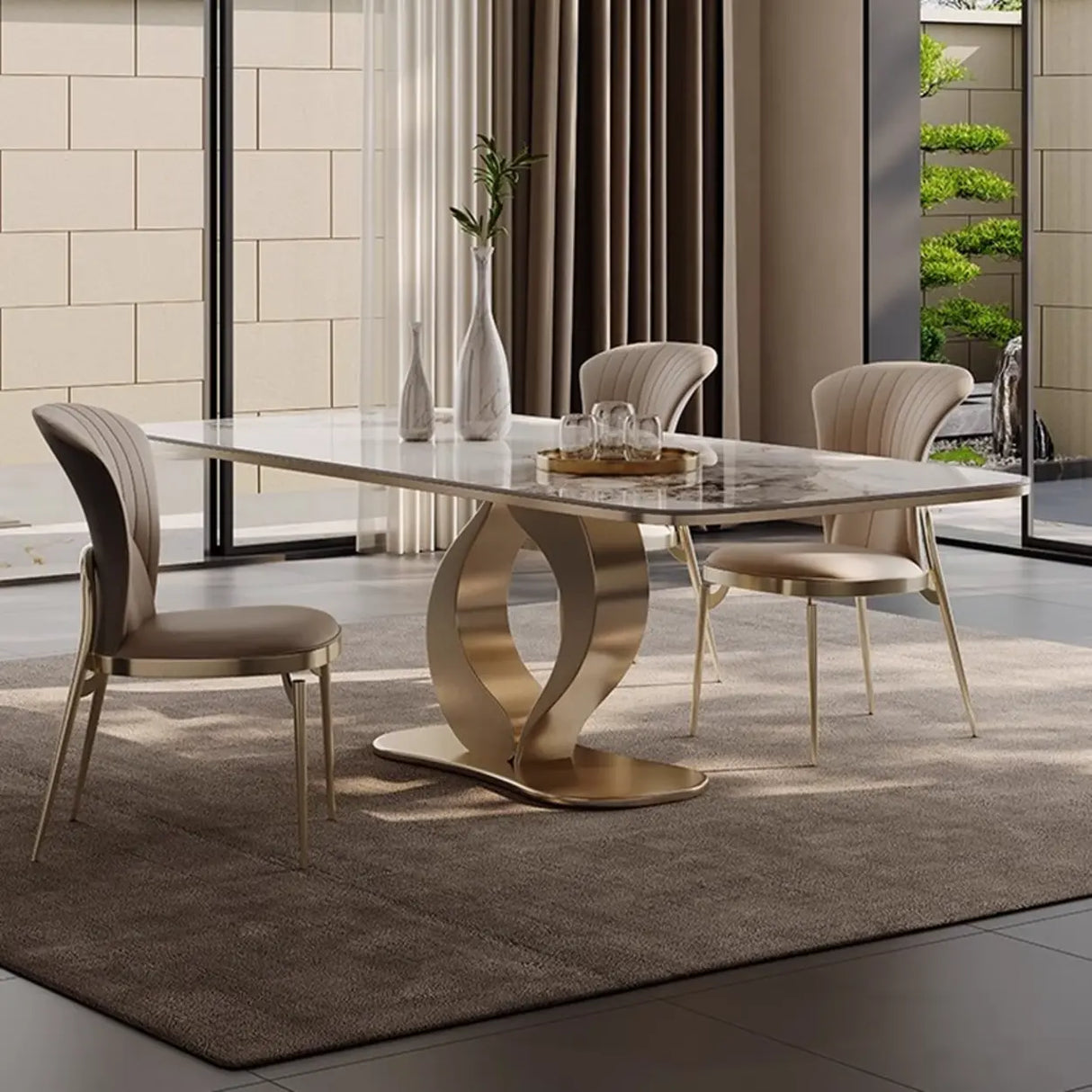 Glam Armless Solid Back Upholstered Dining Chair with Gold Legs Image - 4