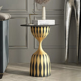 Glam Art Deco Patterned Metal Pedestal Round Side Table Image - 1