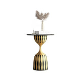 Glam Art Deco Patterned Metal Pedestal Round Side Table Image - 10