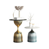 Glam Art Deco Patterned Metal Pedestal Round Side Table Image - 13