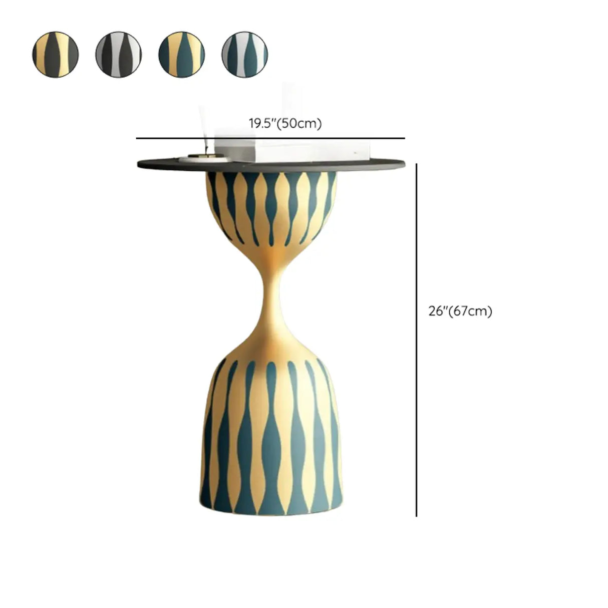 Glam Art Deco Patterned Metal Pedestal Round Side Table 