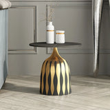 Glam Art Deco Patterned Metal Pedestal Round Side Table Image - 5