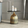 Glam Art Deco Patterned Metal Pedestal Round Side Table Image - 5