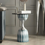 Glam Art Deco Patterned Metal Pedestal Round Side Table Image - 6
