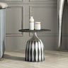 Glam Art Deco Patterned Metal Pedestal Round Side Table Image - 8