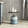 Glam Art Deco Patterned Metal Pedestal Round Side Table Image - 9