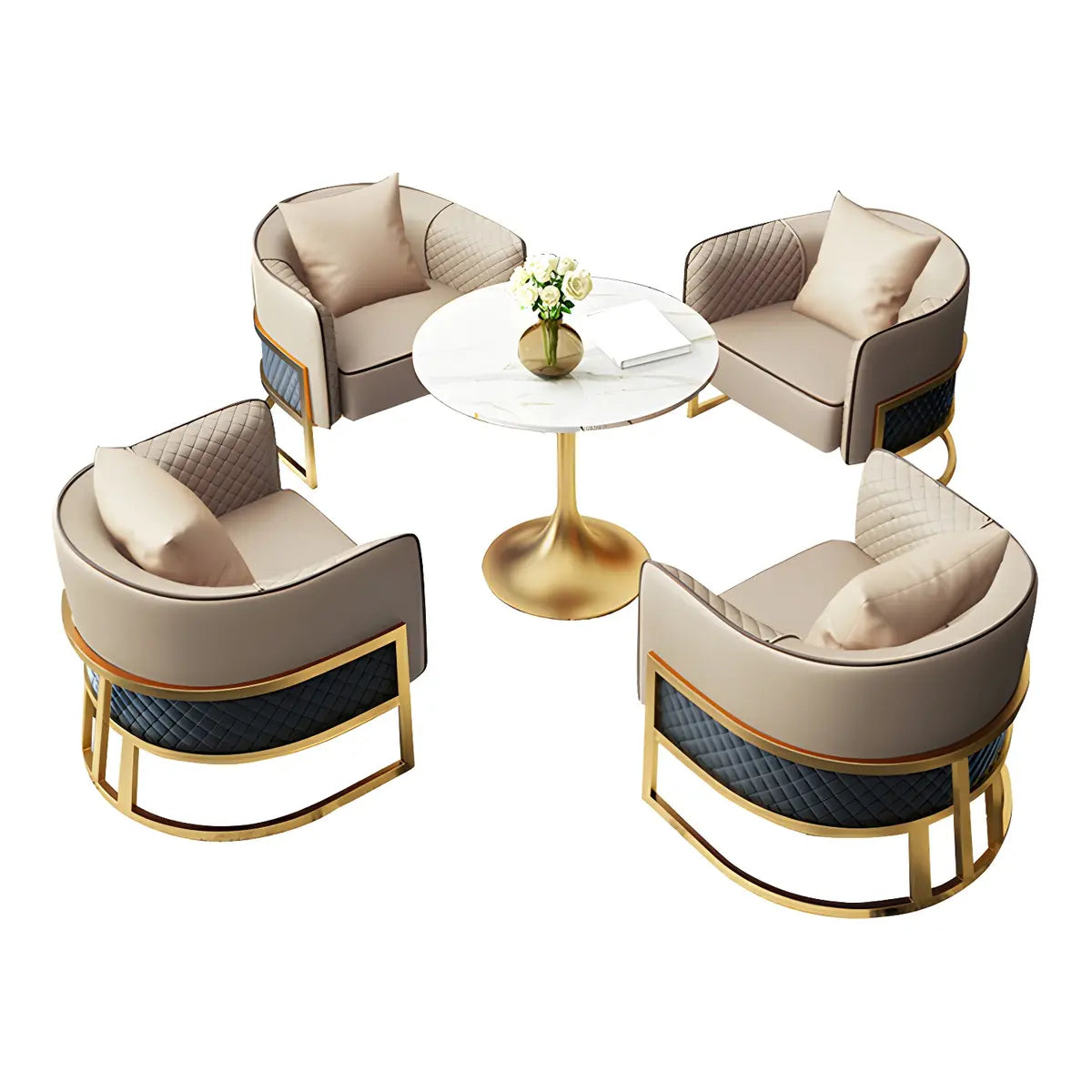 Glam Beige Faux Leather Seating Group with Pillow Image - 10