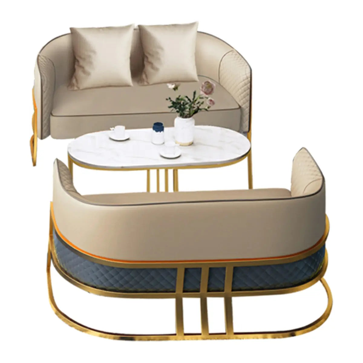 Glam Beige Faux Leather Seating Group with Pillow Image - 15