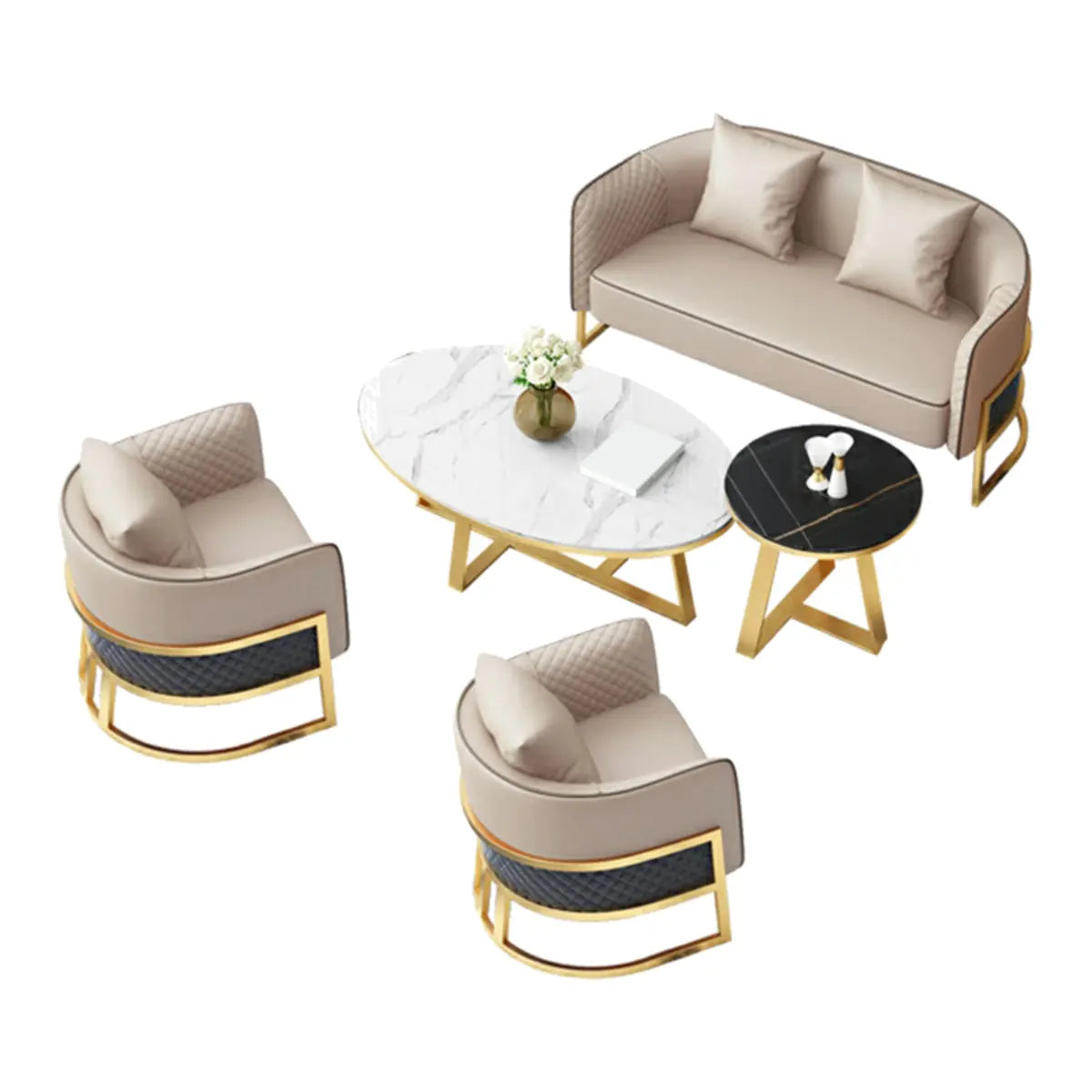 Glam Beige Faux Leather Seating Group with Pillow Image - 17