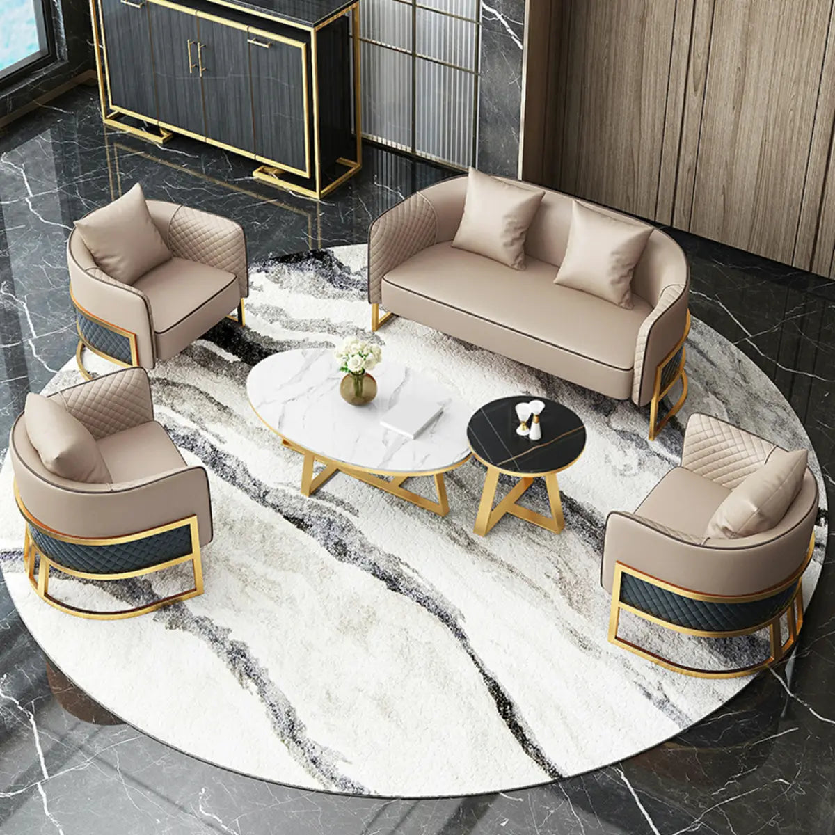 Glam Beige Faux Leather Seating Group with Pillow Image - 18
