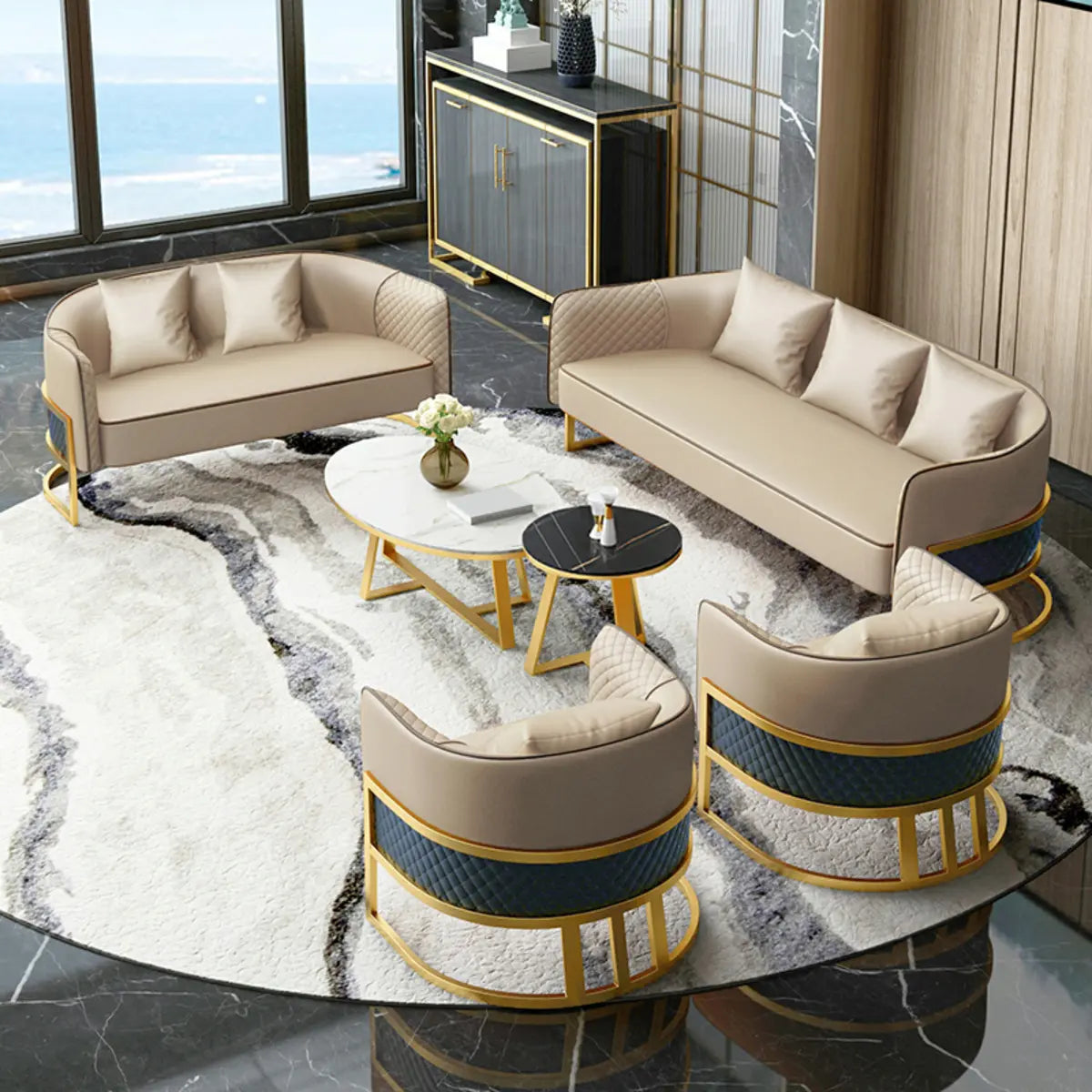 Glam Beige Faux Leather Seating Group with Pillow Image - 19