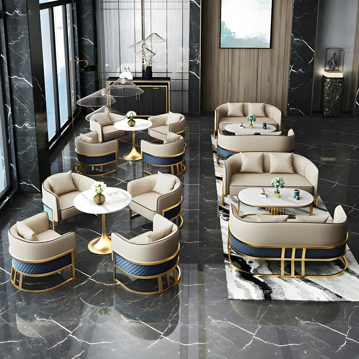 Glam Beige Faux Leather Seating Group with Pillow Image - 5