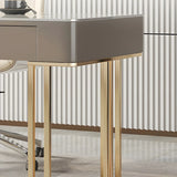 Glam Beige Stone Metal Base Writing Desk with Drawers Image - 10