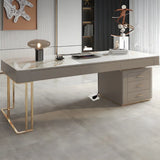 Glam Beige Stone Metal Base Writing Desk with Drawers Image - 2