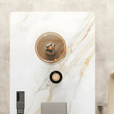 Glam Beige Stone Metal Base Writing Desk with Drawers Image - 8