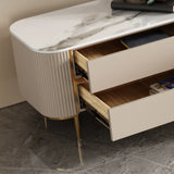 Glam Beige Stone Rectangle Drawers Cabinet TV Stand Image - 7