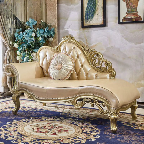 Glam Champagne Leather Upholstered Left-Arm Chaise Image - 1