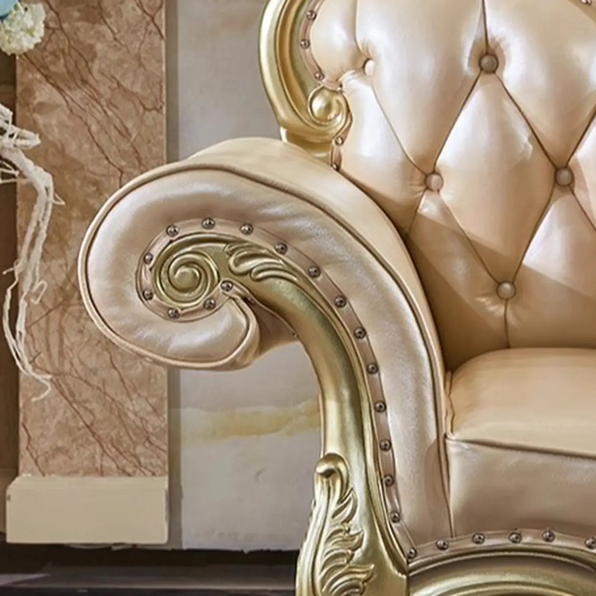 Glam Champagne Leather Upholstered Left-Arm Chaise Image - 10