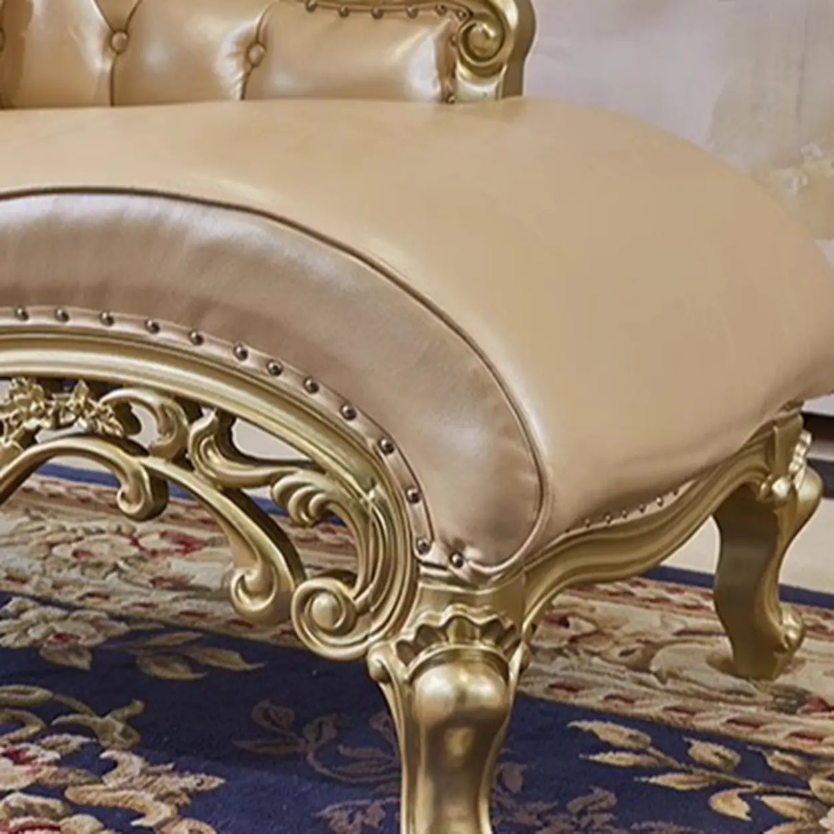 Glam Champagne Leather Upholstered Left-Arm Chaise Image - 11