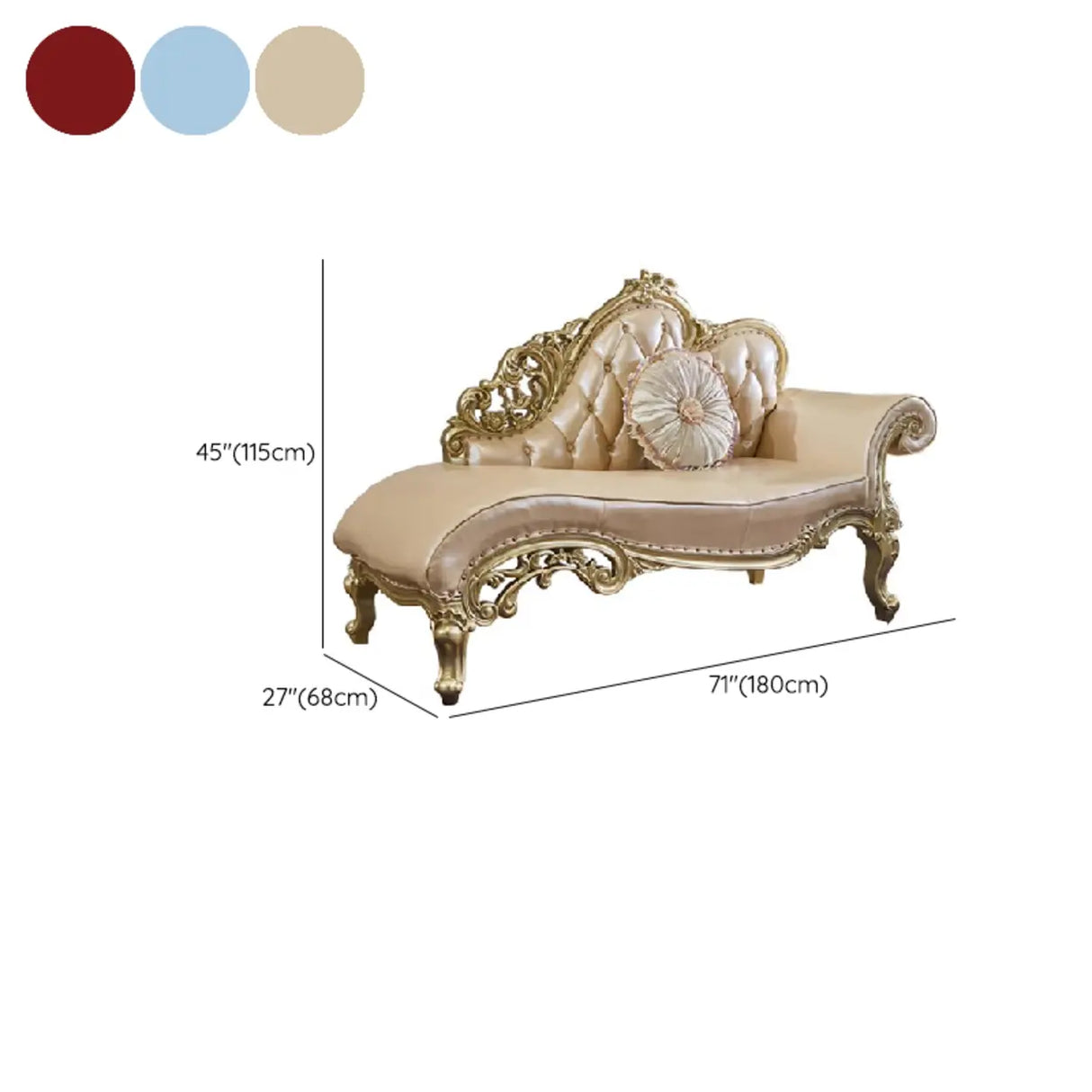 Glam Champagne Leather Upholstered Left-Arm Chaise 