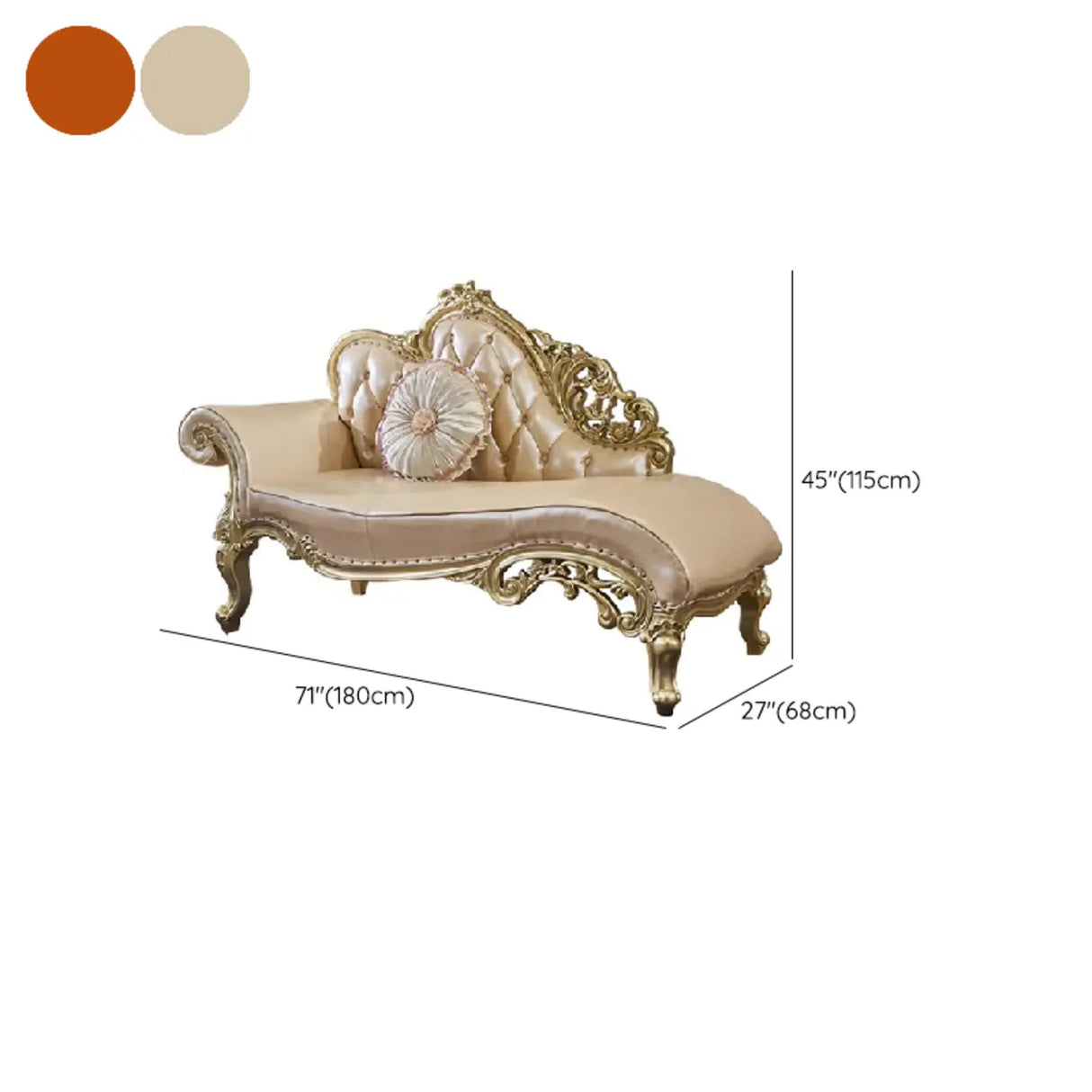 Glam Champagne Leather Upholstered Left-Arm Chaise Image - 13