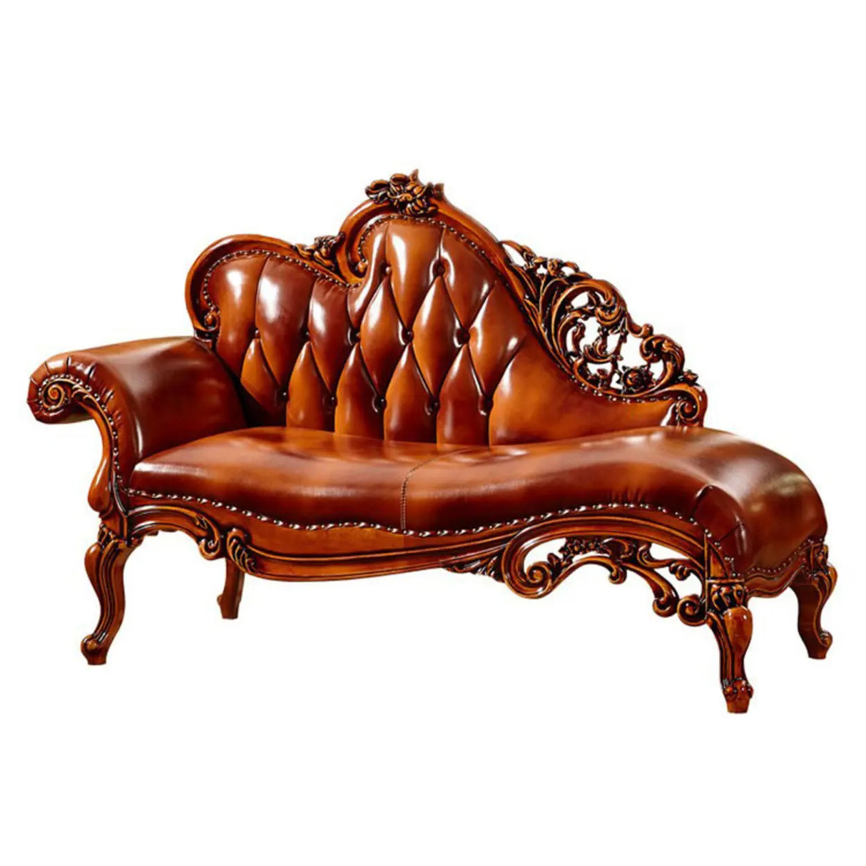 Glam Champagne Leather Upholstered Left-Arm Chaise Image - 3