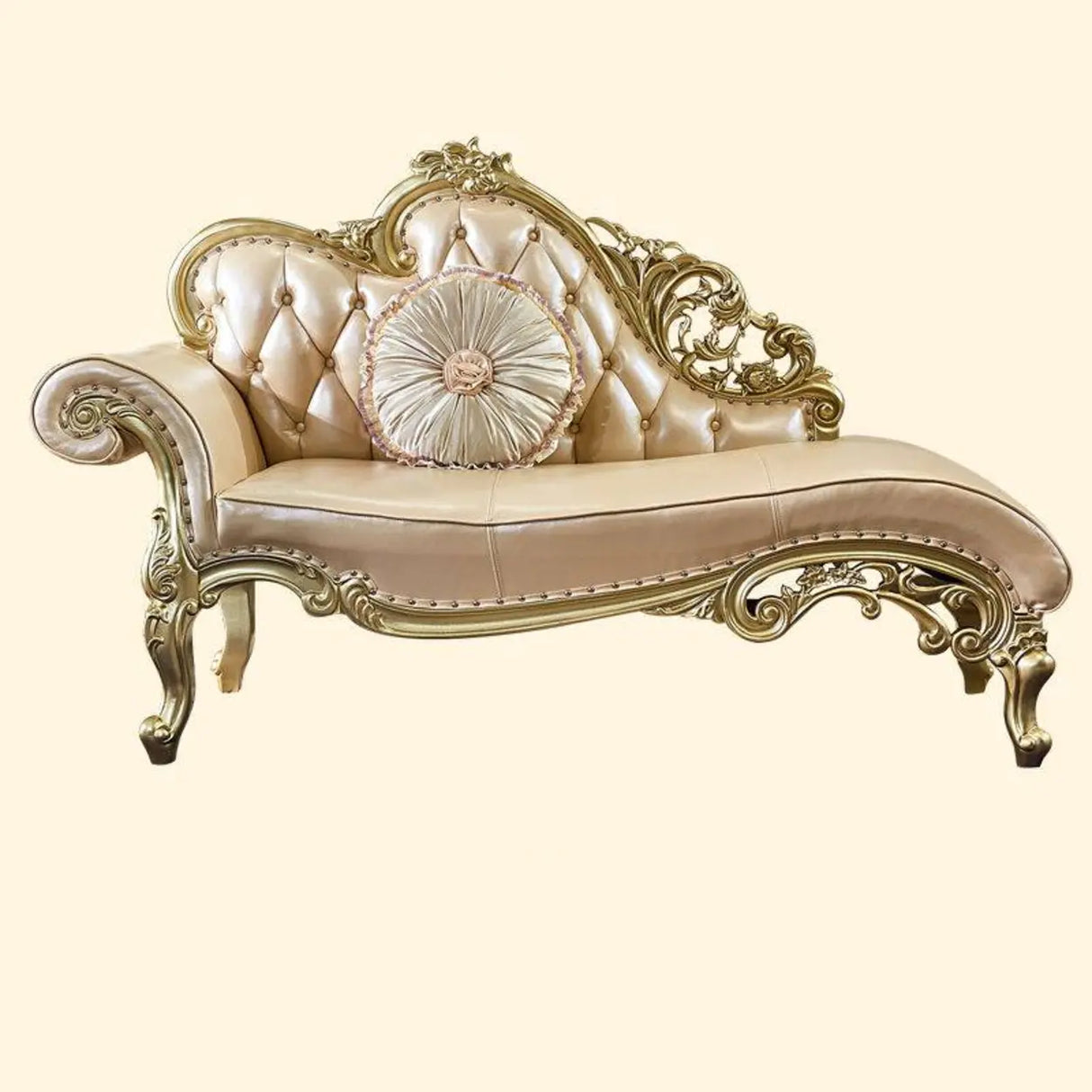 Glam Champagne Leather Upholstered Left-Arm Chaise Image - 4