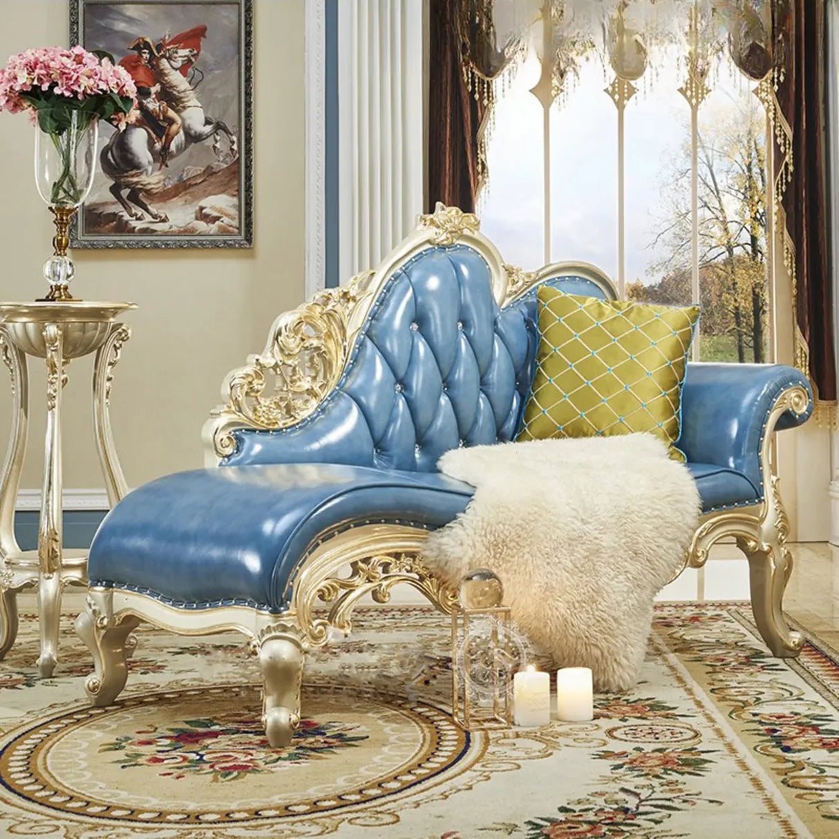 Glam Champagne Leather Upholstered Left-Arm Chaise Image - 5