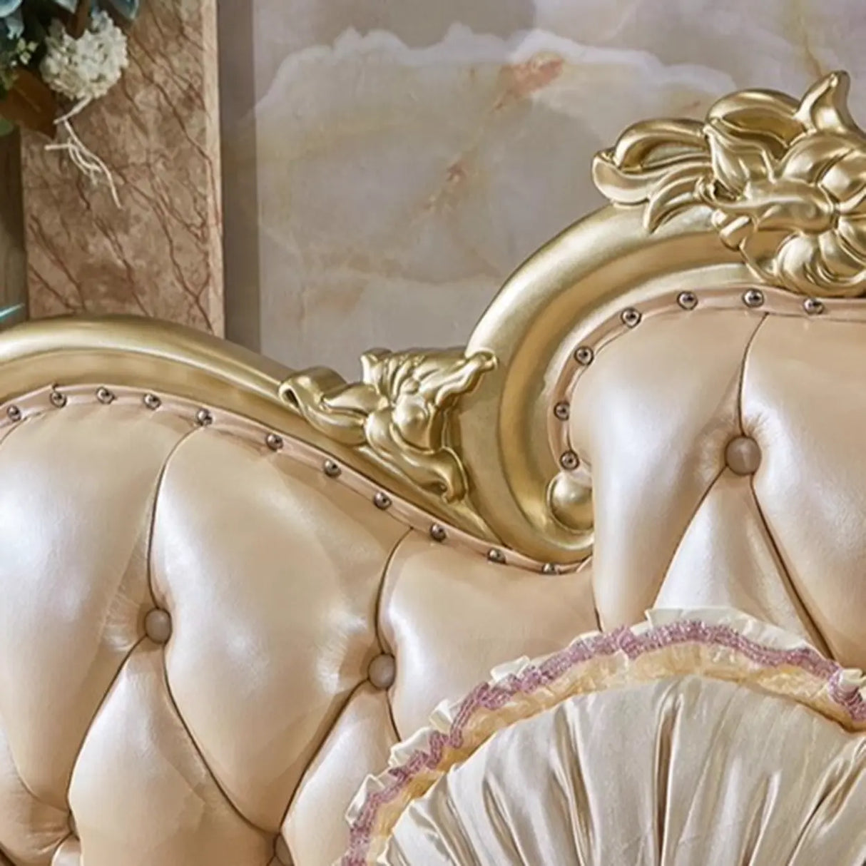 Glam Champagne Leather Upholstered Left-Arm Chaise Image - 8
