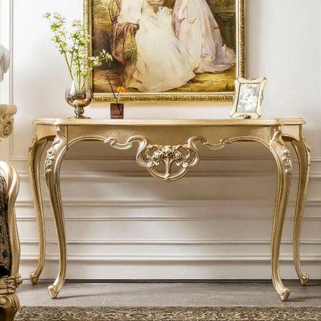 Glam Curved Gold Wooden Antique Standard Console Table Image - 1