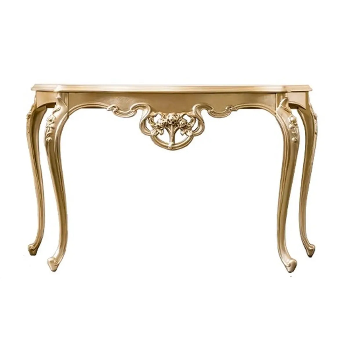Glam Curved Gold Wooden Antique Standard Console Table Image - 2