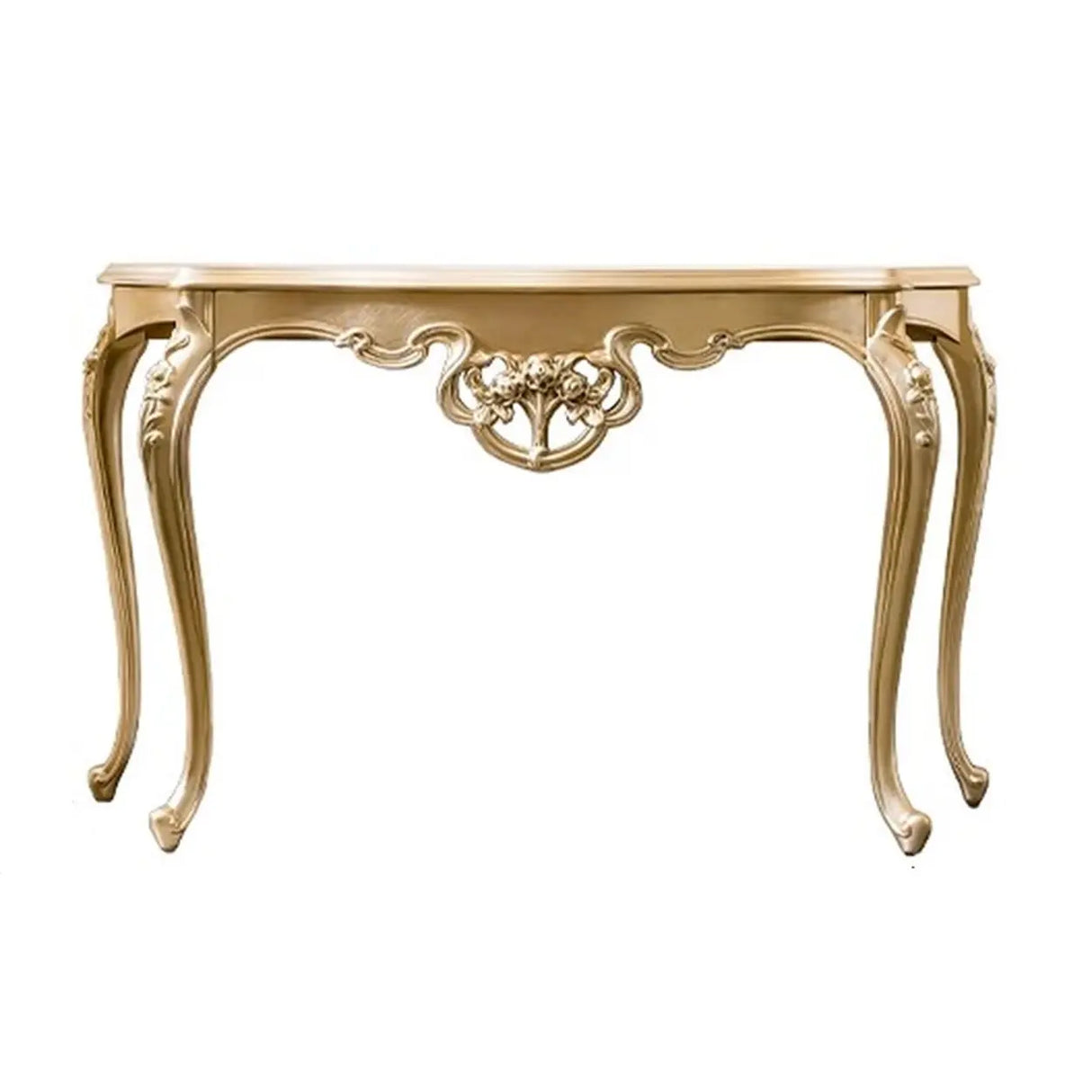 Glam Curved Gold Wooden Antique Standard Console Table Image - 2