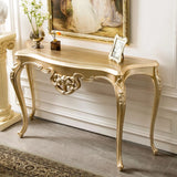 Glam Curved Gold Wooden Antique Standard Console Table Image - 3